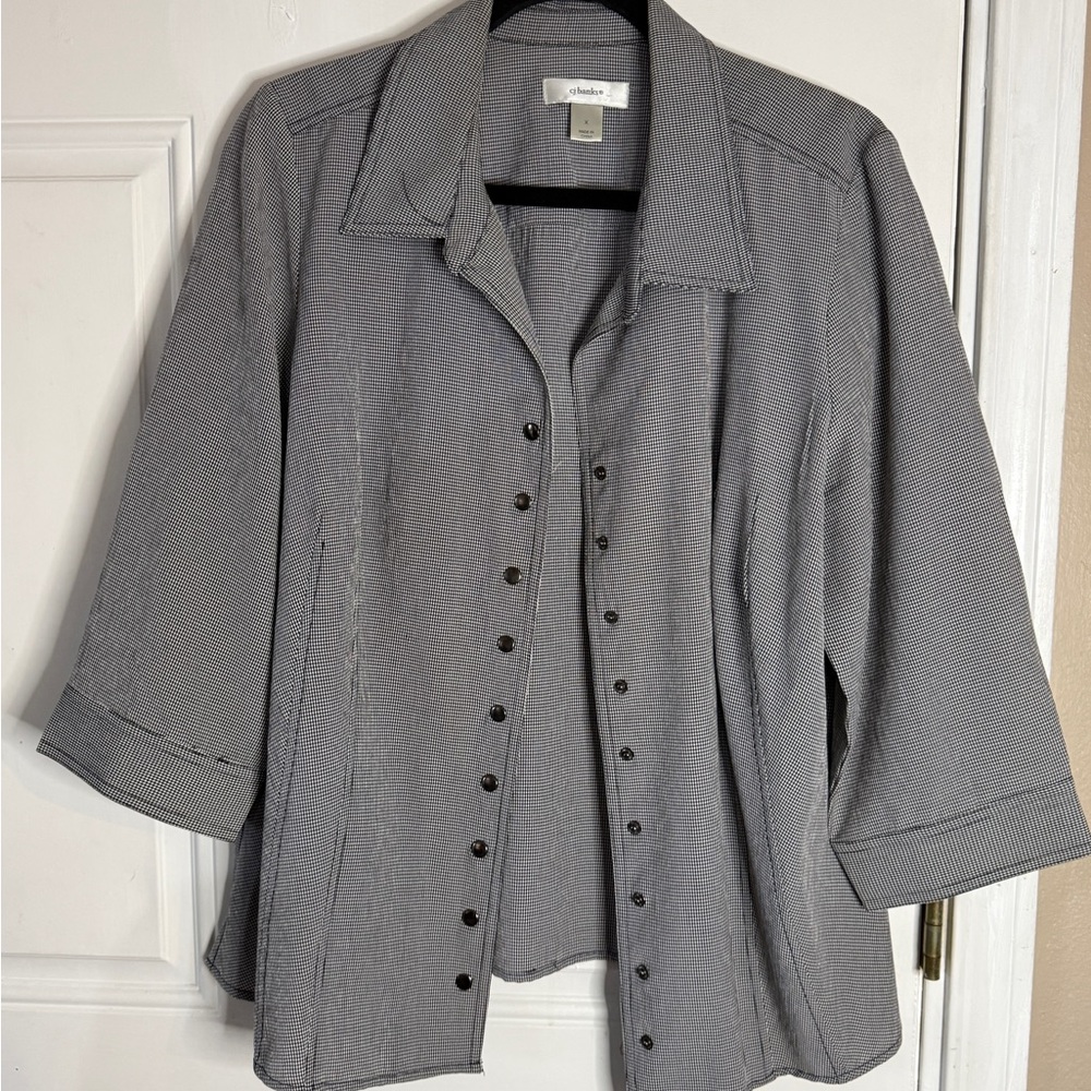 CJ Banks Gray Button-Up Blazer w 3/4 sleeves lightweight perfect for Spring